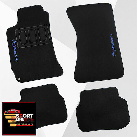 Subaru Forester 2002-2008 Πατακια Μοκετα Sport Line Μαυρο Me Μπλε Ραφη Μπλε Κεντημα Subaru Σετ 4τμχ