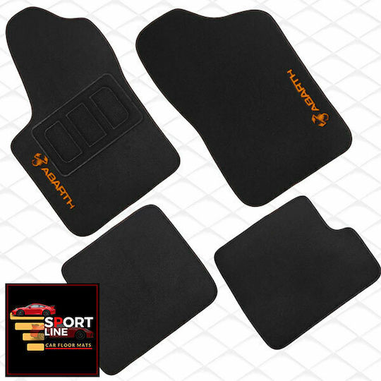 Fiat Seicento Teppichmatten Sport Line Schwarz mit Orangefarbener Naht Orangefarbene Stickerei Abarth 4-teiliges Set