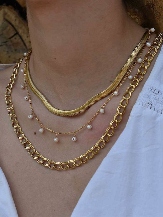 Goldjewels Chain Neck Snake made of Steel Gold-plated Wide Thickness 6mm and Length 40cm