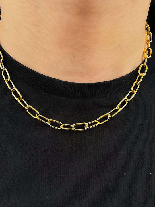 Goldjewels Lanț Gât din Oțel Placată cu Aur Largă Grosime 7mm și Lungime 55cm