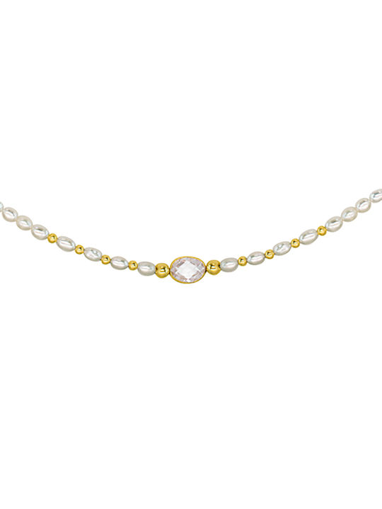 Gold Set Necklace & Bracelet with Pearls 14K