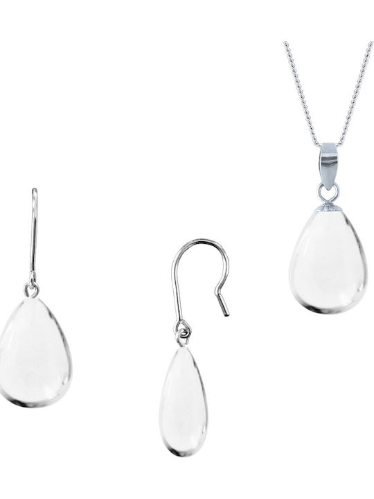 Margaritari Set mit Ohrringe & Anhänger aus Silber mit Steinen