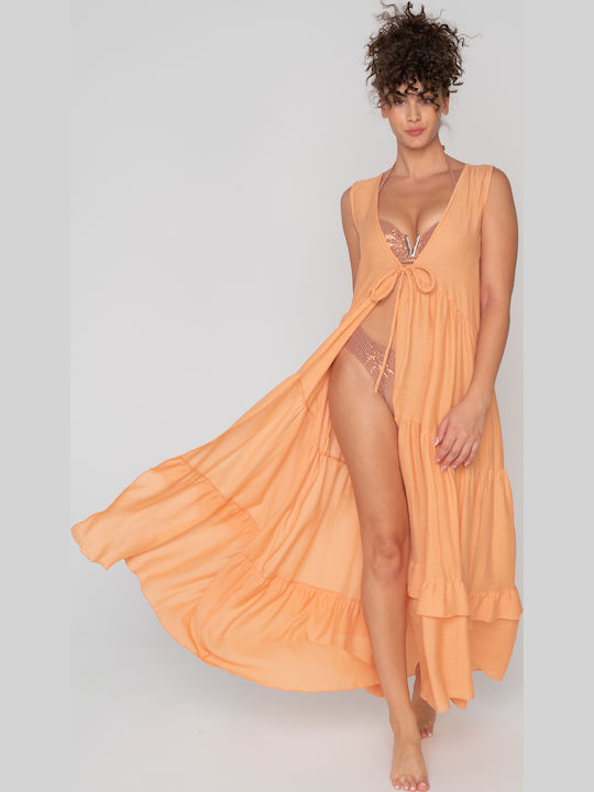 Jeannette Lingerie Γυναικείο Μακρύ Κιμονό Παραλίας Πορτοκαλί