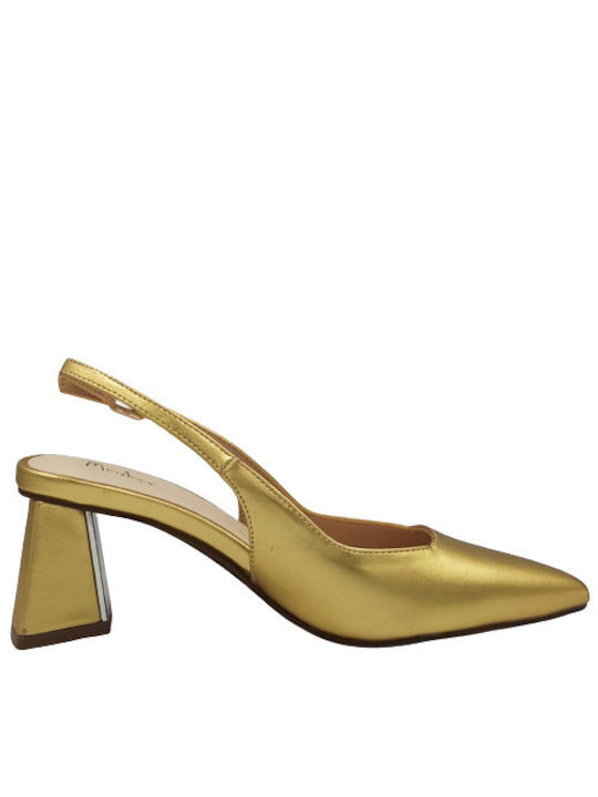 Menbur Anatomic Synthetic Leather Pointed Toe Gold Heels