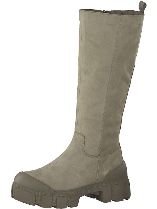 Caprice Leather Women's Boots with Fur Beige