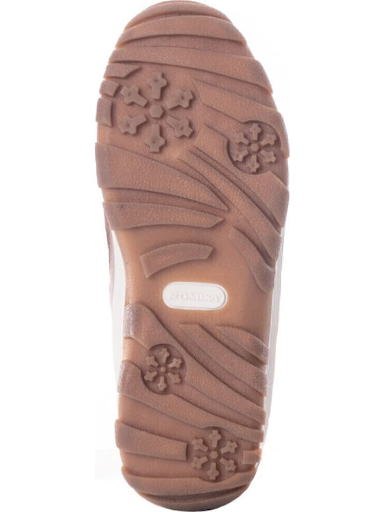 Synthetic Leather Snow Boots with Laces & Fur Beige