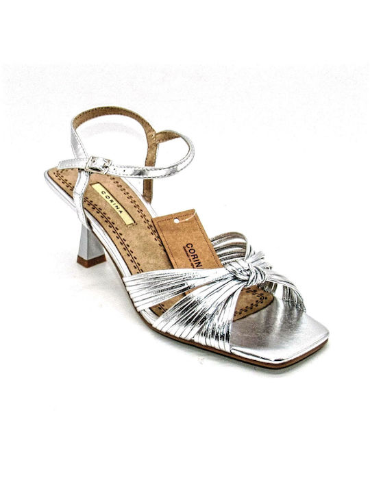 Corina Platform Women's Sandals Silver with Chunky Medium Heel