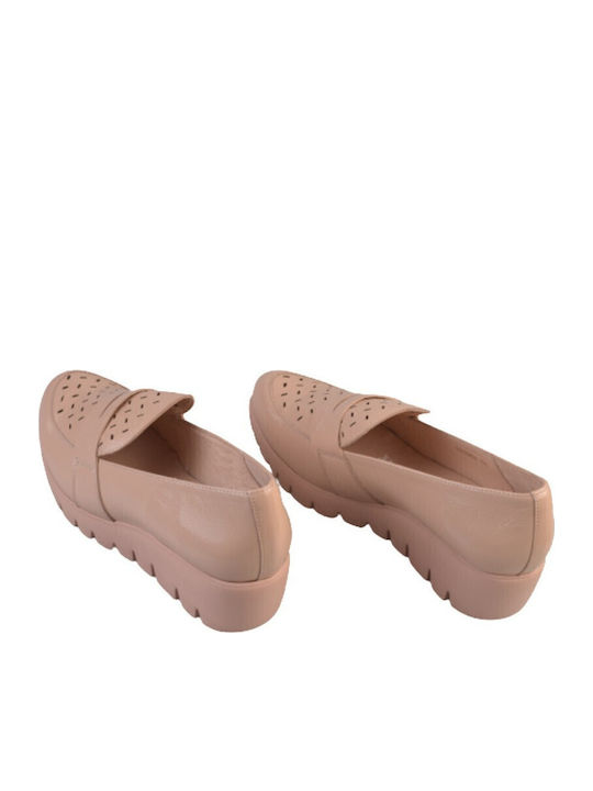 Leather Women's Moccasins in Beige Color