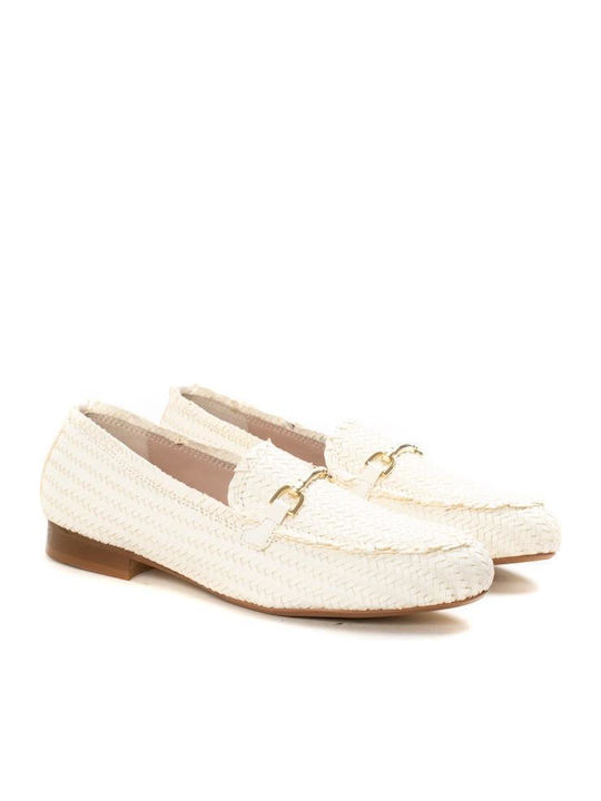 Paola Ferri Leather Women's Moccasins in Beige Color