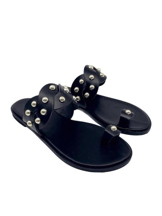 Leder Flache Sandalen für Damen in Schwarz Farbe
