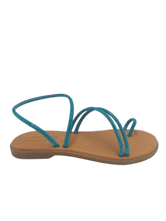 Scarpy Leather Women's Flat Sandals in Light Blue Color