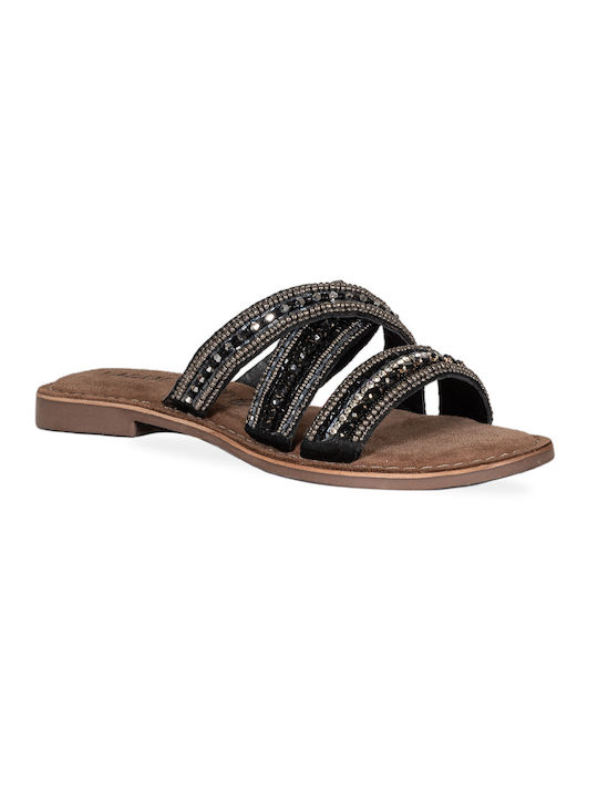 Lazamani Leather Women's Flat Sandals in Black Color