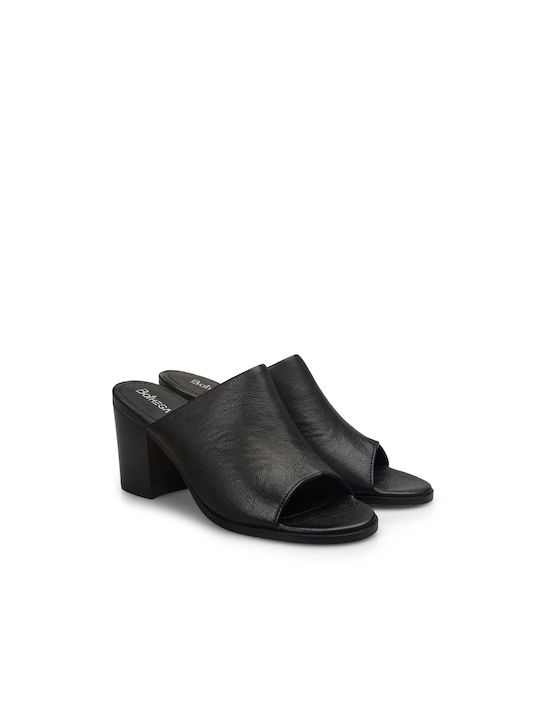 Bothega Chunky Heel Leather Mules Black