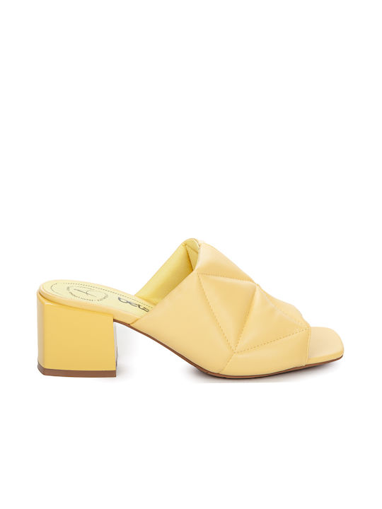 Betsy Light Chunky Heel Mules Yellow