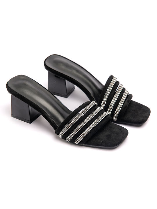 Malesa Chunky Heel Mules Black