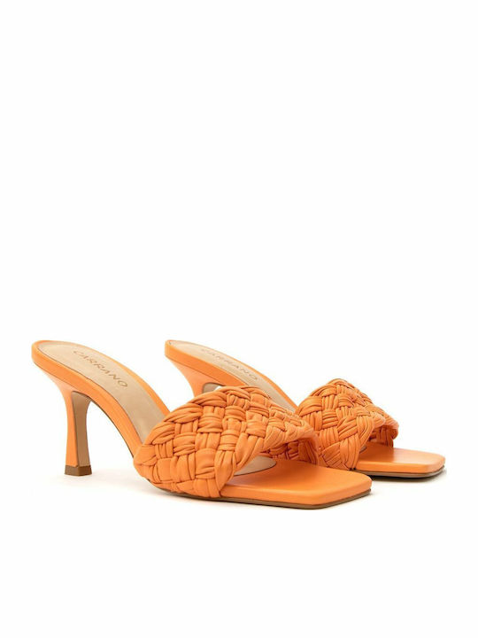 Leder Mules mit Dünn Hoch Absatz in Orange Farbe