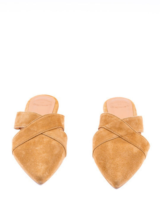 Flat Suede Mules σε Καφέ Χρώμα