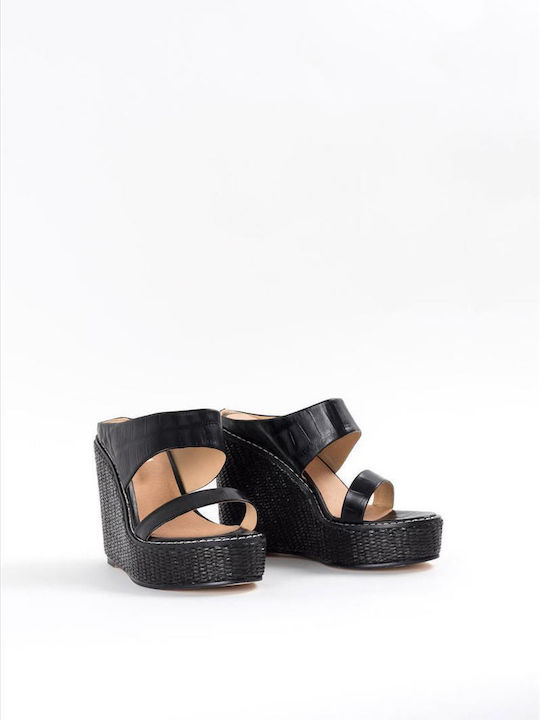 Favela Women's Leather Platform Wedge Sandals Black