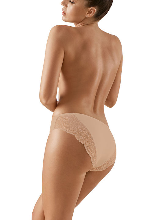 Babell Baumwolle Damen Zeichenfolge mit Spitze Beige