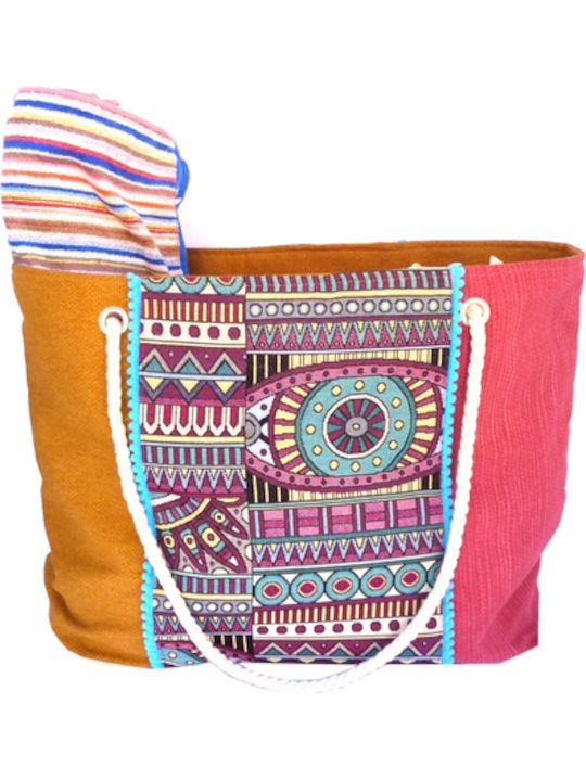 Fabric Beach Bag with Ethnic design Multicolour