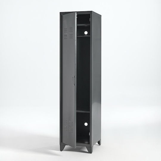 Single Door Wardrobe Hiba Metallic with 2 Shelves 43x50x180cm