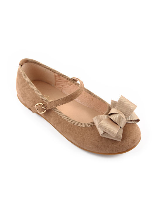 Bubble Bobble Kids Kids Suede Ballerinas with Adjustable Metal Clasp Beige