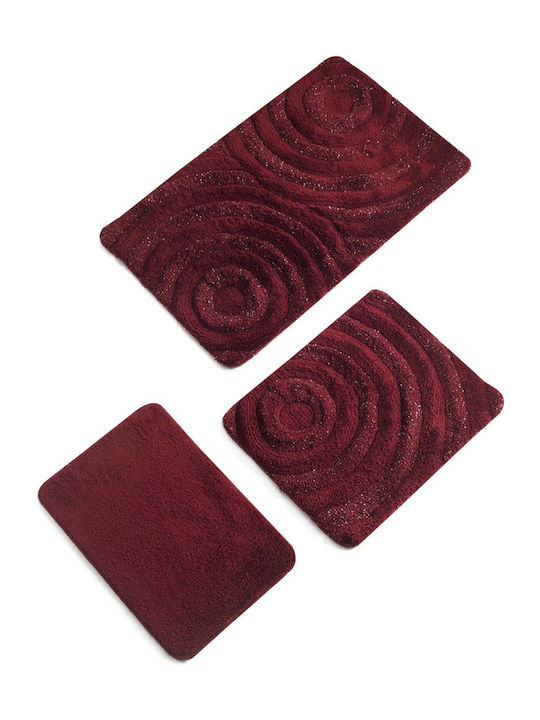 Bath Mats Set Wave 100% Red 3pcs