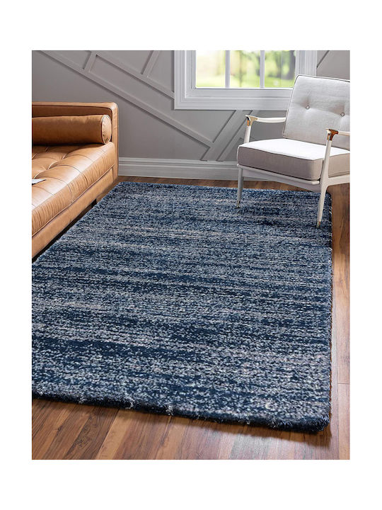 Saray Home Teppich Rechteckig Zottelig Synthetisch,Polyester/Cotton/Leather Blau