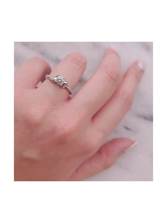 Single Stone Ring of White Gold 9K