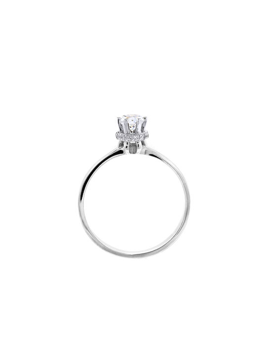 Single Stone Ring of White Gold 9K