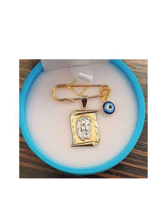 Papadopoulos Gold Kinder Sicherheitsnadel aus Gold und Weißgold 14K mit Konstantinato