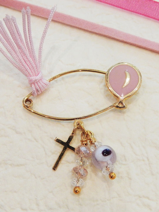 Child Safety Pin made of Gold 14K with Cross for Girl