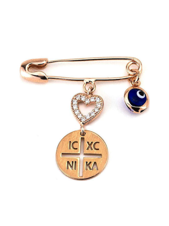 Goldsmith Child Safety Pin Little heart. made of Gold Plated Silver with Constantinato for Girl