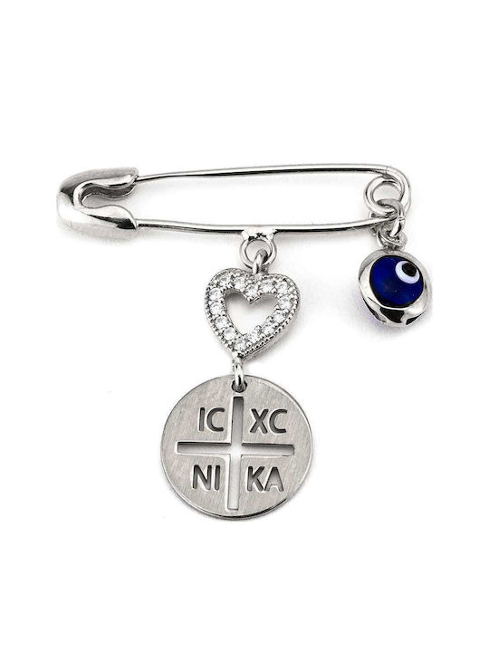 Goldsmith Child Safety Pin Little heart. made of Gold Plated Silver with Constantinato for Girl