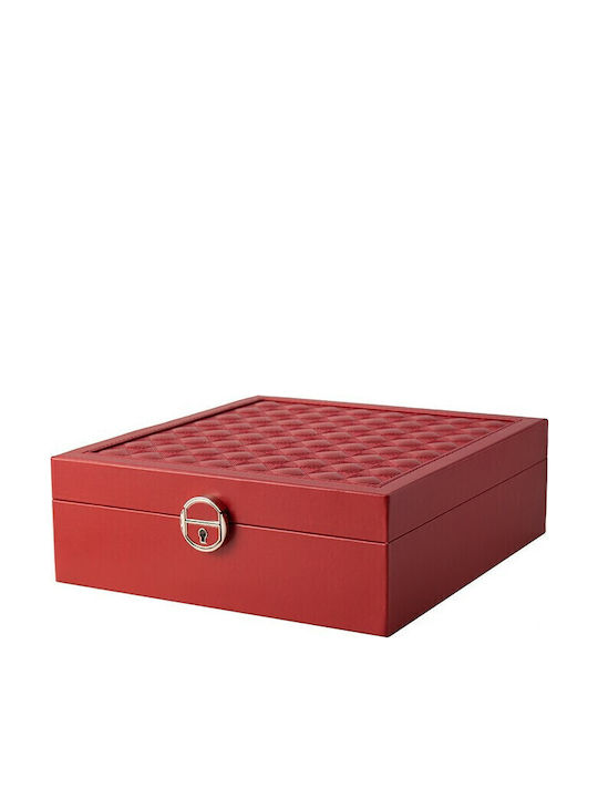 CX7191 Jewellery Box with Drawer and Mirror Red 25x25x8.5cm