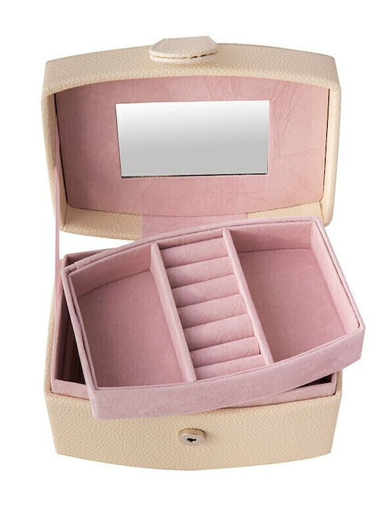Cx7218 Schmuckkästchen mit Schublade & Spiegel Beige 15.5x9.5x9.5cm
