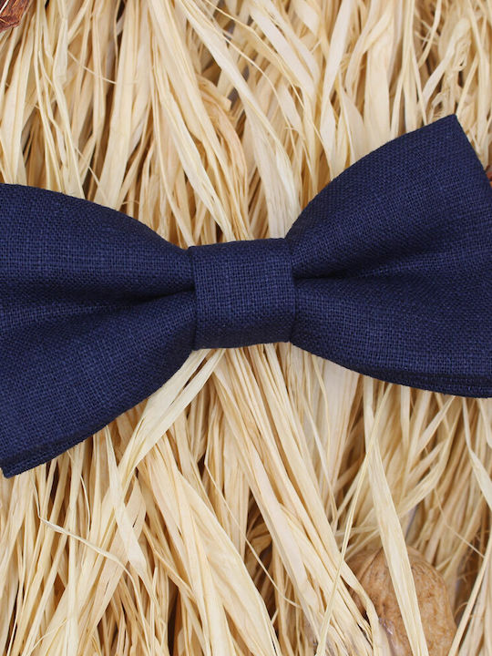 Linen Handmade Bow Tie Navy Blue