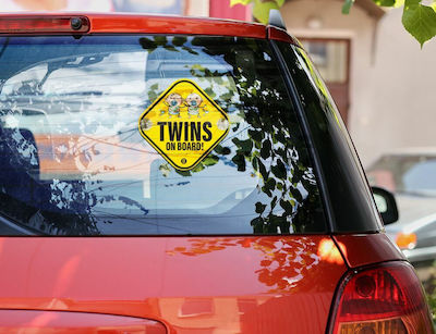 Twins Baby on Board Car Sign Yellow with Suction Cup