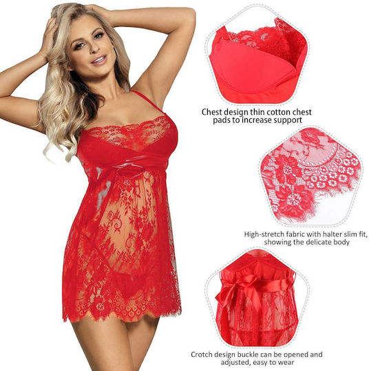 Thong Set Babydoll Sexy Roșu