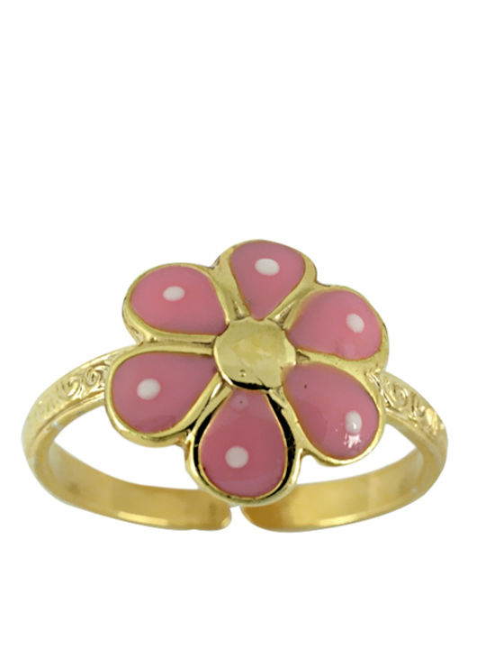 Gold Plated Silver Opening Kids Ring with Design Flowers PDX128 Gold Plated Silver Opening Kids Ring with Design Flowers PDX128