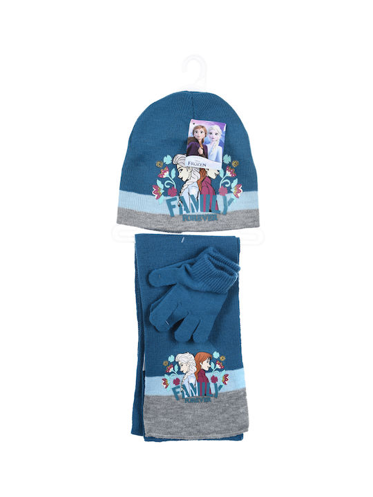 Set Căciulă Copil cu Eșarfă & Mănuși Tricotat Albastru