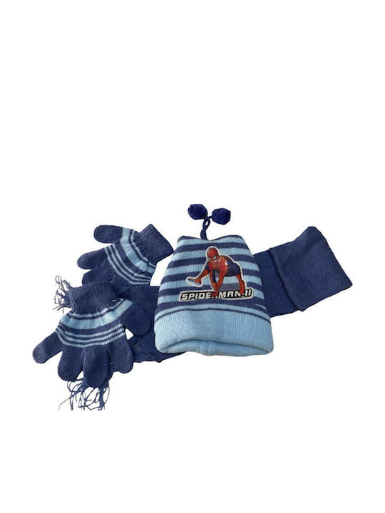 Set of Beanie with Scarf & Gloves Knitted Light Blue
