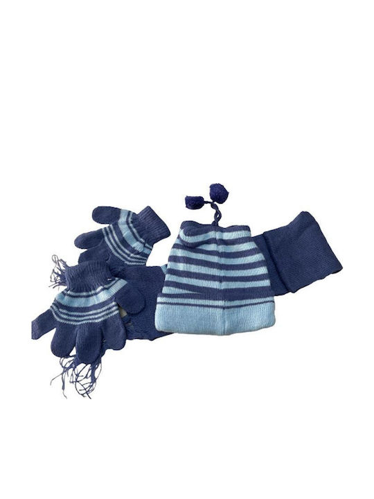 Kids Beanie Set with Scarf & Gloves Knitted Light Blue