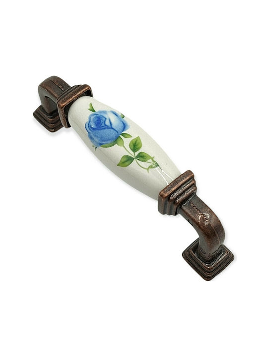 Antique Handle Furniture made of Porcelain & Metallic & Zamak in Copper Color 112mm (Center Distance 96mm) 7792-AB-018 1pcs