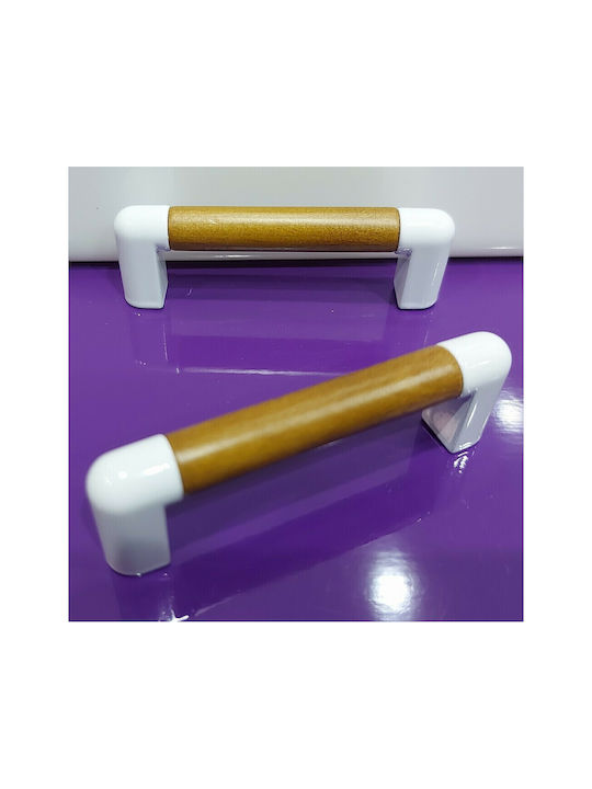 Handle Furniture made of Wooden & Metallic & Zamak in White Color 74mm (Center Distance 64mm) 0470-LEF1 1pcs