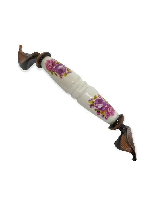 Antik Handgriff Möbelgriff aus Porzellan & Metallisch & Zamak in Kupfer Farbe 170mm (Zentrenabstand 128mm) 7817-FAB-29 1Stück