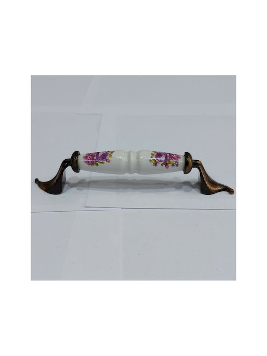 Antik Handgriff Möbelgriff aus Porzellan & Metallisch & Zamak in Kupfer Farbe 170mm (Zentrenabstand 128mm) 7817-FAB-29 1Stück