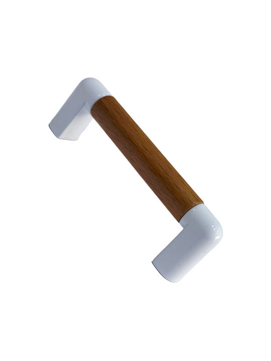 Handle Furniture made of Wooden & Metallic & Zamak in White Color 74mm (Center Distance 64mm) 0470-LEF1 1pcs