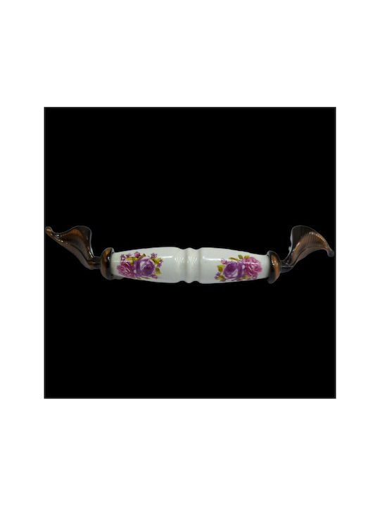 Antik Handgriff Möbelgriff aus Porzellan & Metallisch & Zamak in Kupfer Farbe 170mm (Zentrenabstand 128mm) 7817-FAB-29 1Stück