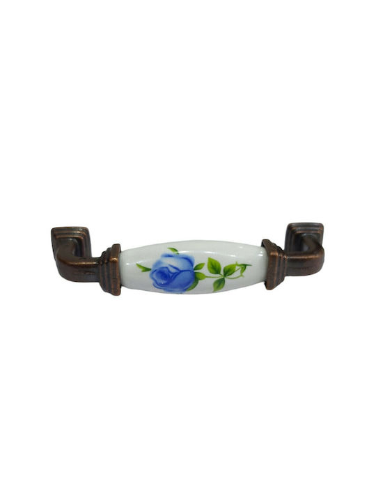 Antique Handle Furniture made of Porcelain & Metallic & Zamak in Copper Color 112mm (Center Distance 96mm) 7792-AB-018 1pcs
